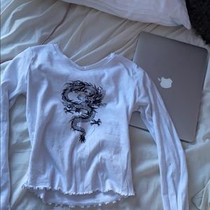 Long sleeve white shirt with a dragon